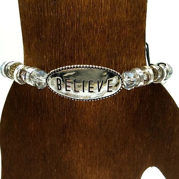 Howard's "Believe" Gray Bead Silver-tone Stretch Bracelet NWT - Picture 2 of 10